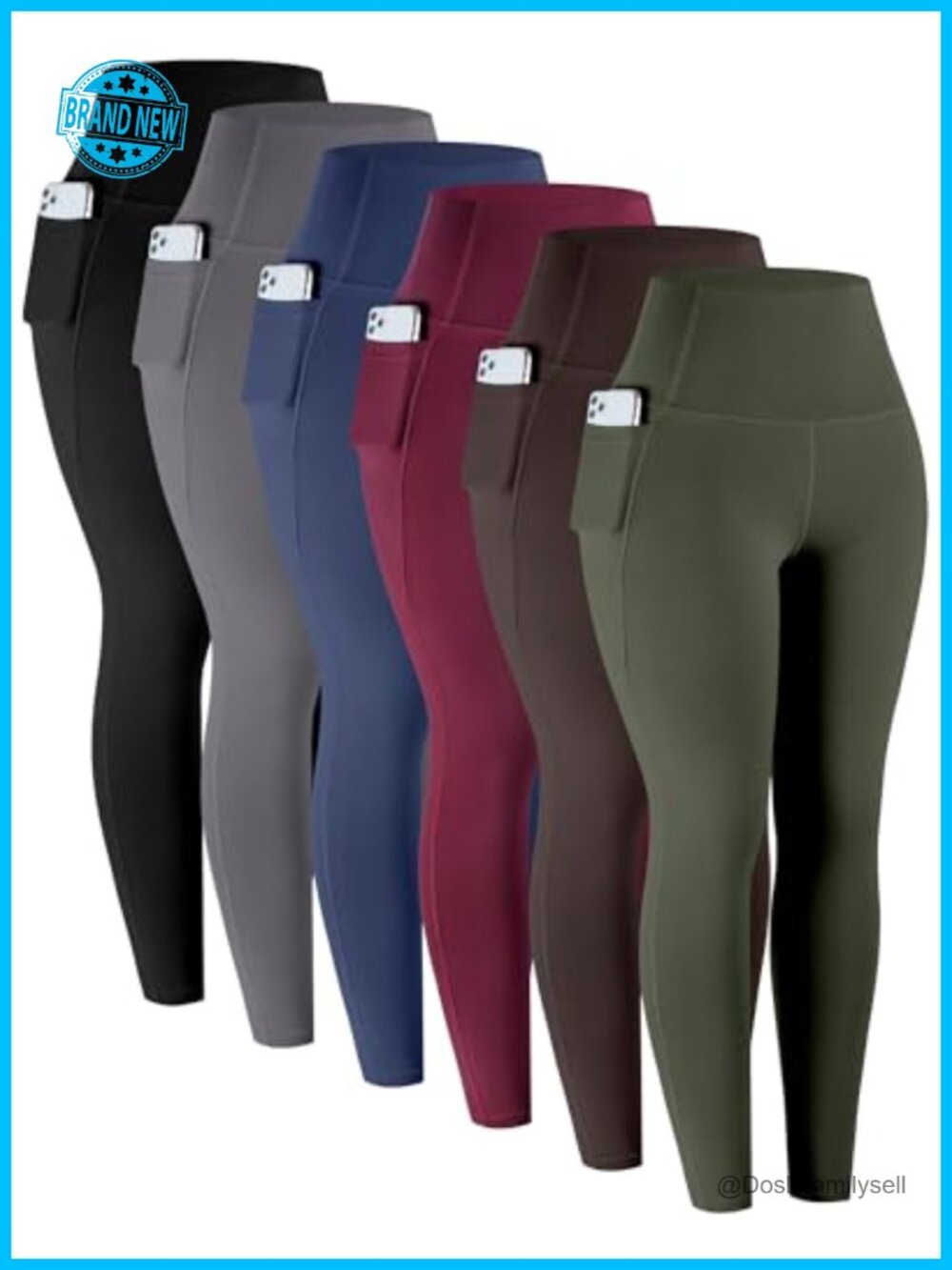 High Waisted Leggings with Pockets, 6 Pack, Tummy Control Yoga Pants